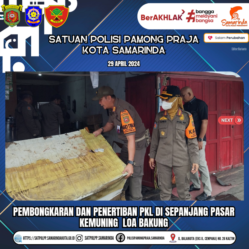 Satpol PP Samarinda Tertibkan PKL di Pasar Kemuning untuk Atasi Kemacetan dan Pelanggaran Perda