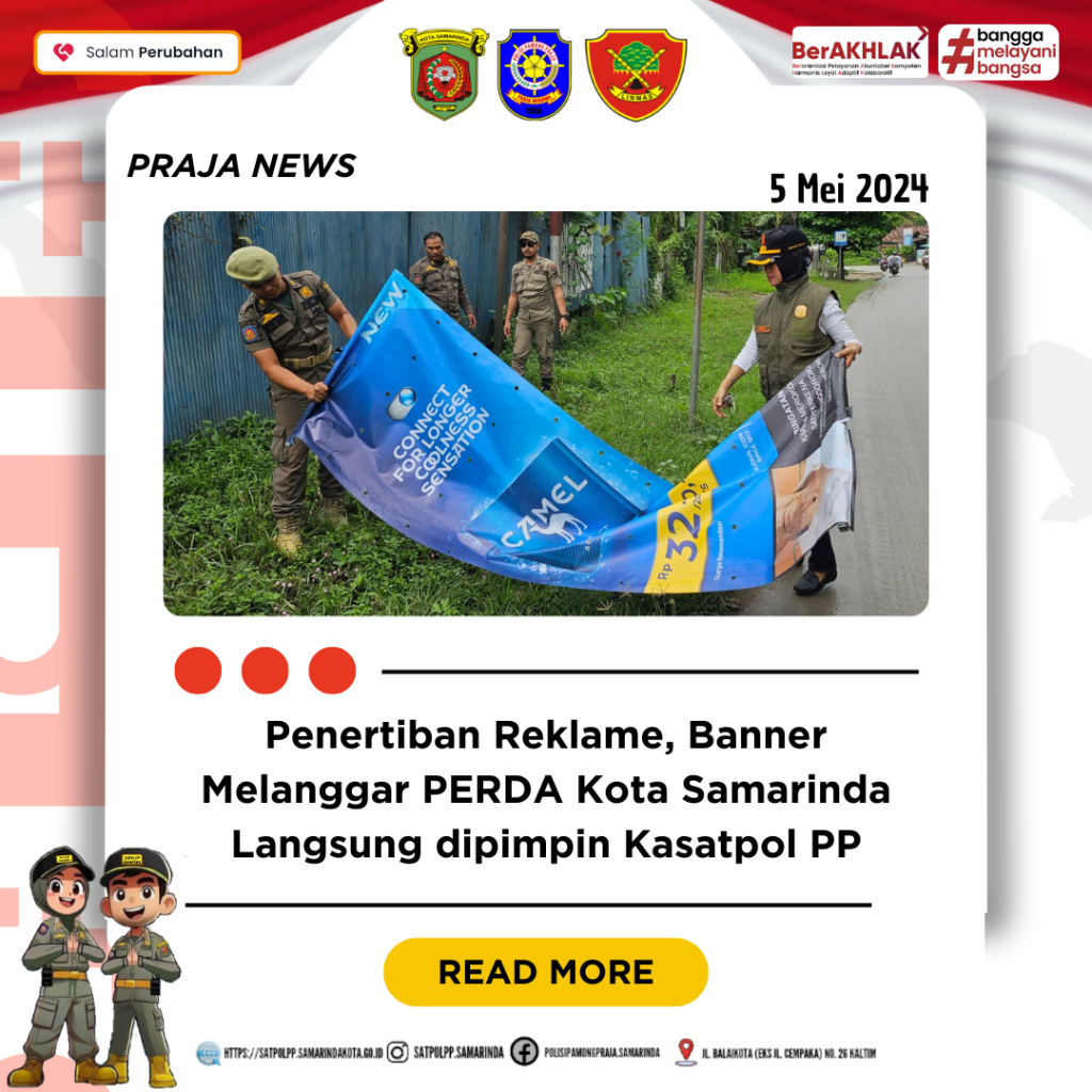 Penertiban Reklame Ilegal di Samarinda Dipimpin Langsung oleh Kasat Pol PP