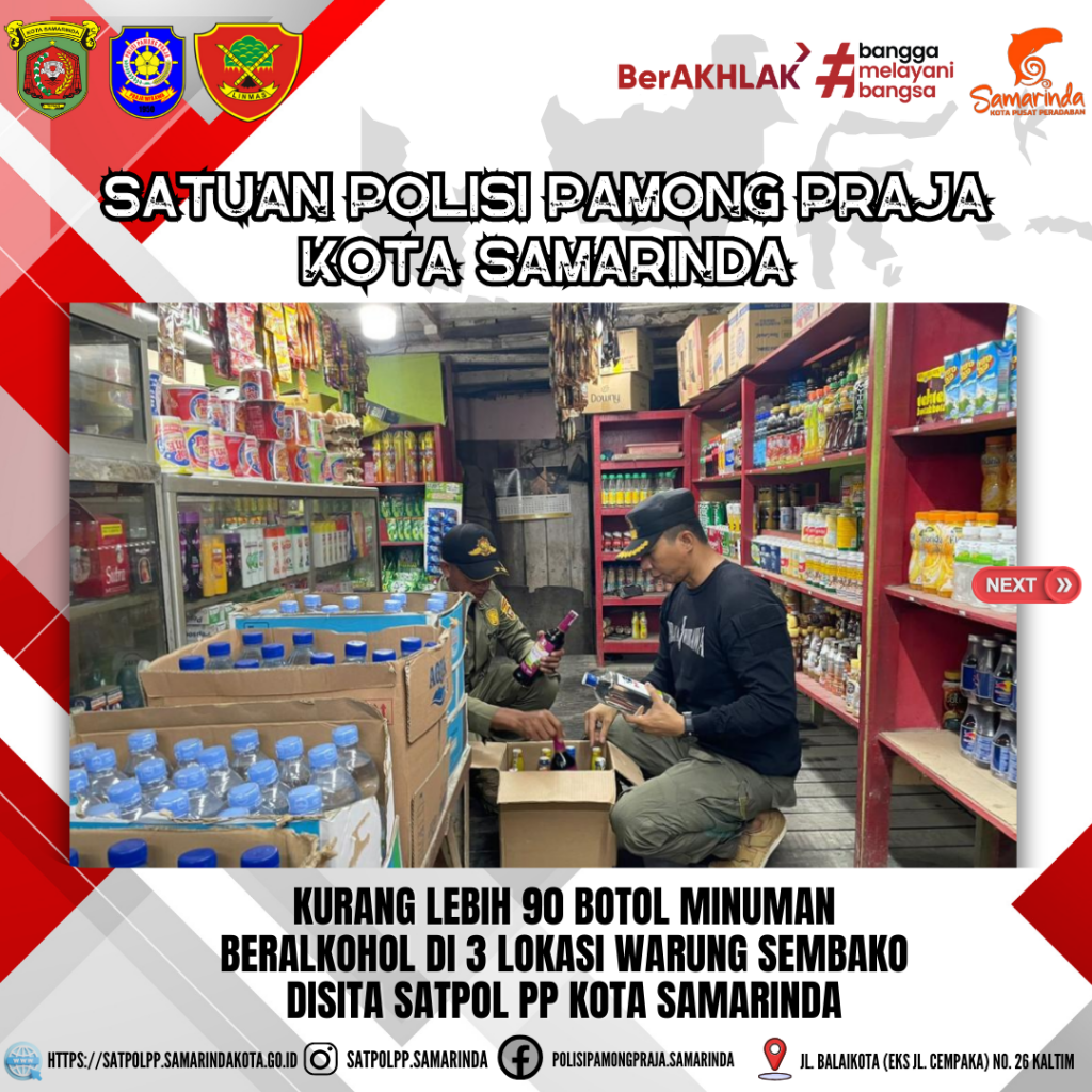 90 Botol Minuman Beralkohol di Warung Sembako Sita Satpol PP Kota Samarinda